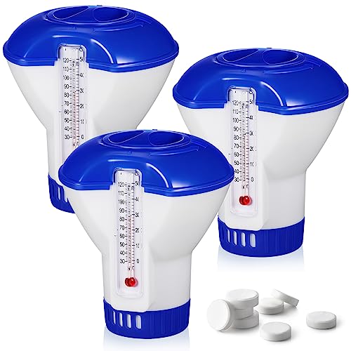 3 Pcs Pool Chlorine Floater Dispenser with 120°F Thermometer