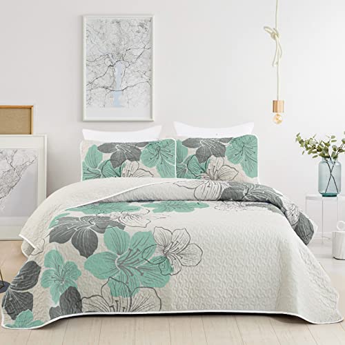 3-Piece Green Floral Quilt Set with Pillow Shams