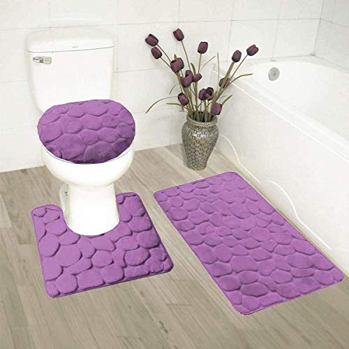 3 Piece Stone Embossed Memory Foam Bathroom Rug Set