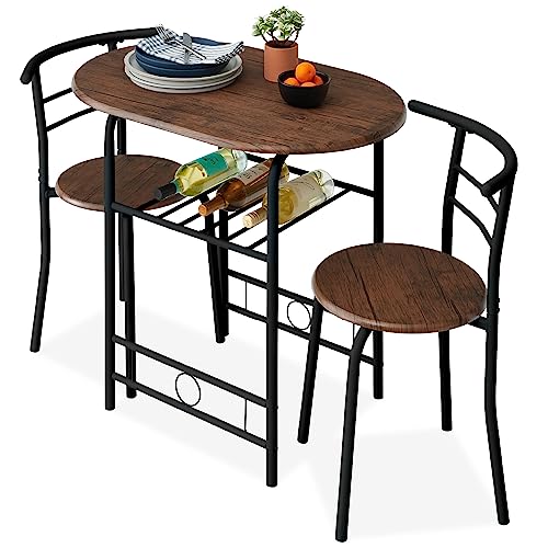 3-Piece Wooden Round Table & Chair Set with Built-in Storage