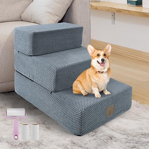 3-Step Foam Pet Stairs for Easy Bed and Couch Access