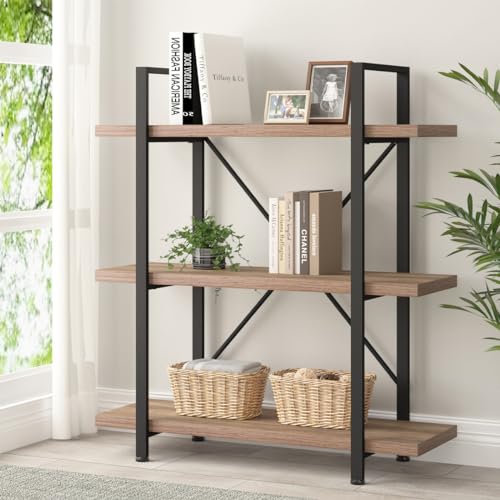 3 Tier Book Shelf, Wood and Metal Bookcase Etagere