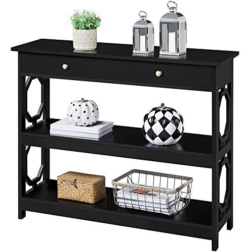 3-Tier Console Table with Drawer and Storage Shelves