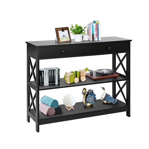 3-Tier Narrow Console Table with Drawer and Shelves