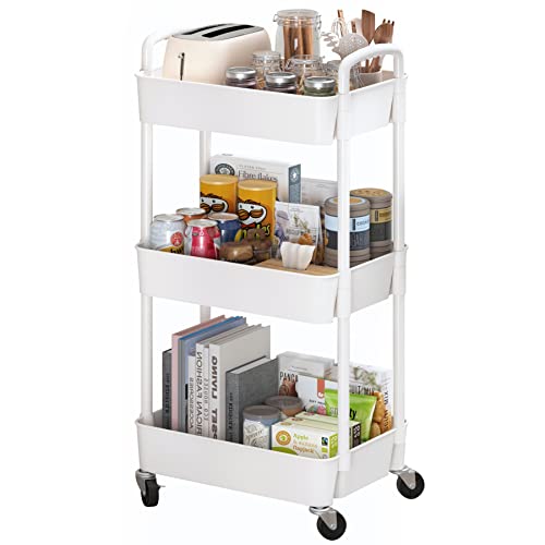 3-Tier Plastic Rolling Utility Cart with Handle