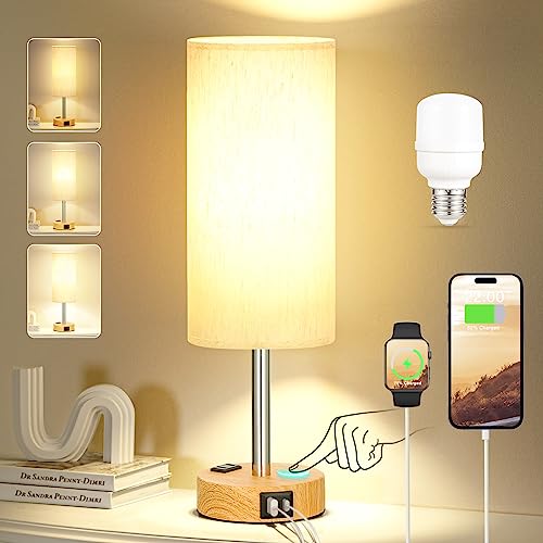 3-Way Dimmable Touch Lamp with Charging Ports and AC Outlet