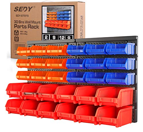 SEDY 30-Bin Wall-Mounted Storage Rack: Heavy-Duty Garage Organizer