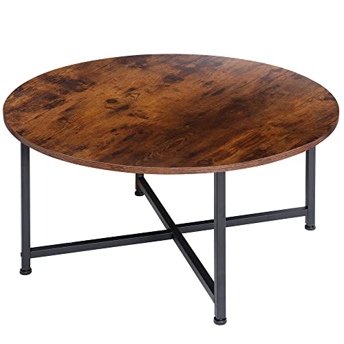 32 Inch Rustic Wooden Round Coffee Table