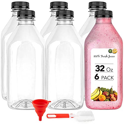 6-Pack of 32oz Reusable Juice Bottles with Caps and Labels
