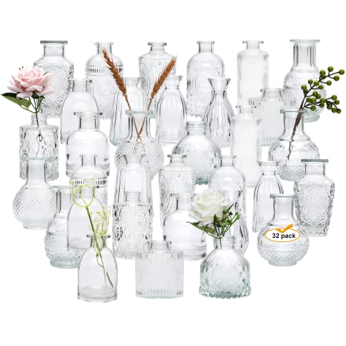 32-Piece Vintage Embossed Glass Bud Vases Set