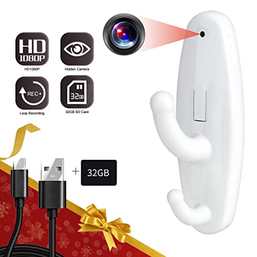 Seahon Hidden Camera Clothes Hook: HD 1080P, No WiFi, 32GB SD Card, No Audio