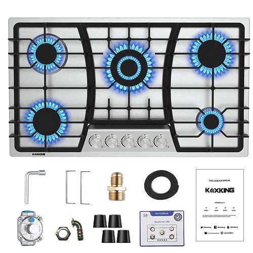 thermomate 36 inch GAS Cooktop, Built in GAS Rangetop with High Efficiency Burners, NGLPG Convertible Stainless Steel GAS Stove Top with Thermocouple