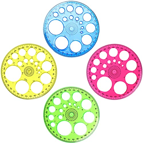 360 Degree Circular Protractor Plastic Template - 4Pcs 4 Colors