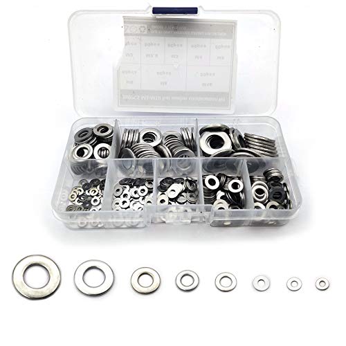 360 Pcs 304 Stainless Steel Flat Washers Assortment Kit, Metal Fender Washers Set for Home Decoration Handmade Factories Repair Electrical Connections - M2/M2.5/M3/M4/M5/M6/M8/M10
