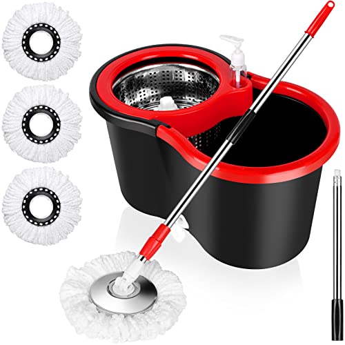 InstaMop Spin Mop and Bucket Set, 2-Bucket Floor Mop Bucket with Wringer,  Mop and Bucket Set, Washer Machine Safe Microfiber Head, Push-Down Wringing
