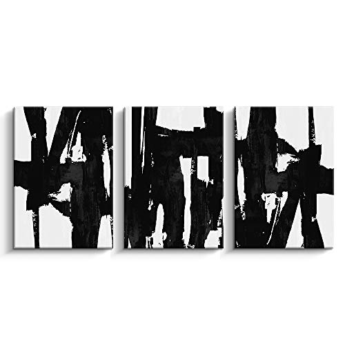 3D Textured Black and White Abstract Canvas Wall Art Prints (Large)