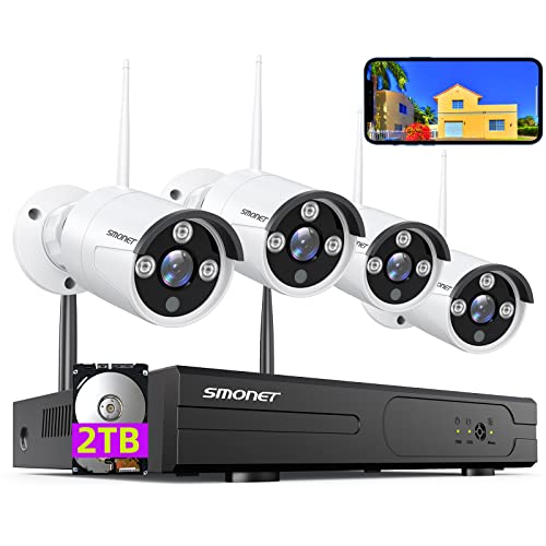 [3MP HD,Audio] SMONET WiFi Security Camera System,2TB Hard Drive,8CH Home Surveillance NVR Kit,4 Packs Outdoor Indoor IP Cameras Set