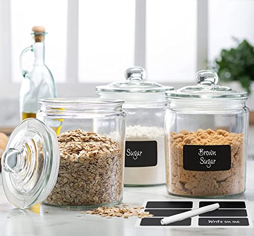 Le'raze Glass Canister Sets with Labels - Airtight Food Storage for Pantry