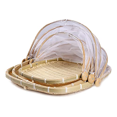 3Pcs Bamboo Food Serving Tent Basket with Cover
