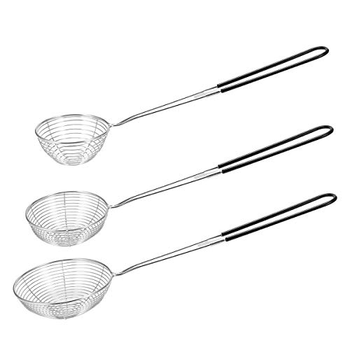 3pcs Small Round Hot Pot Strainer - Stainless Steel Asian Shabu Shabu Spider Skimmer Spoon Set, Mesh Slotted Scoops Soup Ladle
