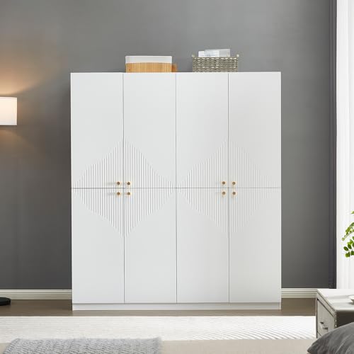 4-Door 2-Drawer Tall White Wardrobe Storage Cabinet