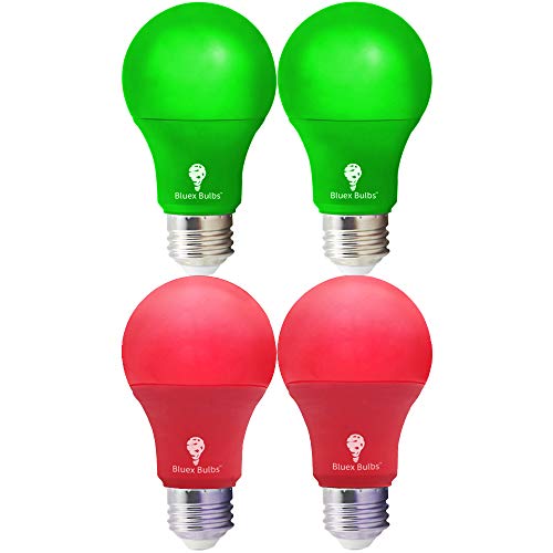 Bluex Bulbs 4-Pack A19 9W Red/Green LED Bulbs for Party, Porch, Christmas