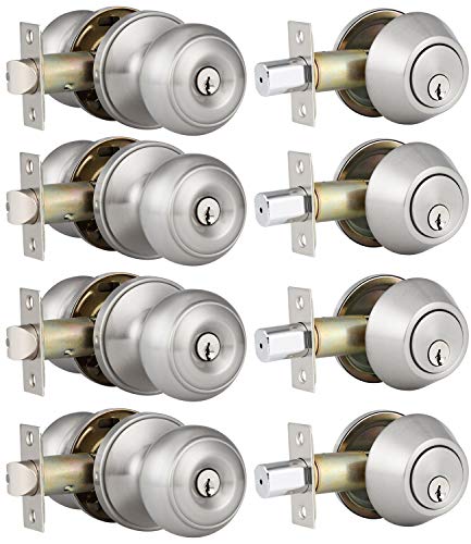4 Pack Entry Door Knob and Single Cylinder Deadbolt Combo Pack