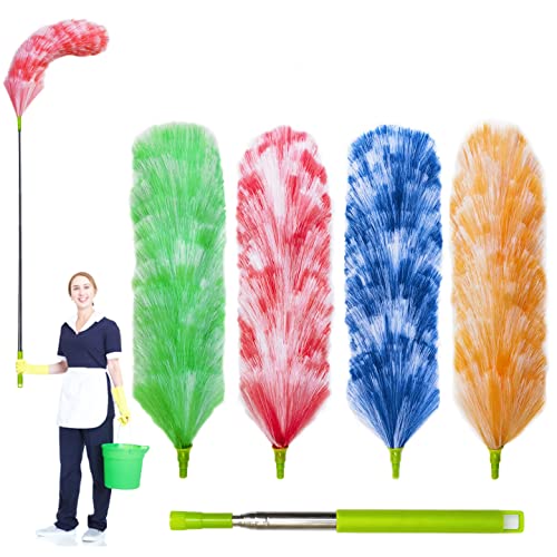 4 Pack Extendable Static Feather Duster,25" to 55" Length, Detachable and Beandable and Washable Head,Cleaning Supplies for Office,Car,Window,Furniture,Ceiling Fan
