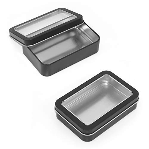 4 Pack Metal Rectangular Tin Boxes Containers with Detachable Clear Lid, Black, 4.2x2.9x1.1 Inch, Portable Box Small Storage Kit Home Organizer,Model 107
