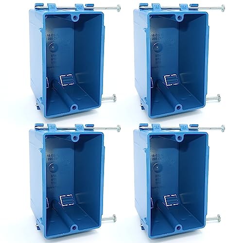 (4 PACK) Plastic Electrical Box, Blue Outlet Box, Single Gang New Work Junction Box