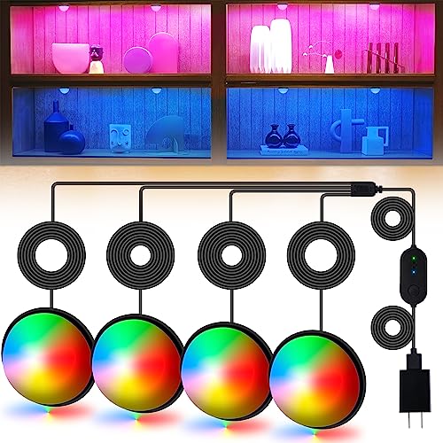 JUSJUBR RGB Memory Shelf Lights: Color Changing Puck Lighting