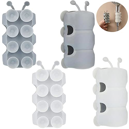 4 Pack Vacuum Suction Cup Shower Head Holders, Junvaia Silicone Strong Suction & Waterproof Showerhead Holder, Bathroom Handheld Shower Holder, Removable Wall Mounted Suction Bracket (2 White, 2 Grey)