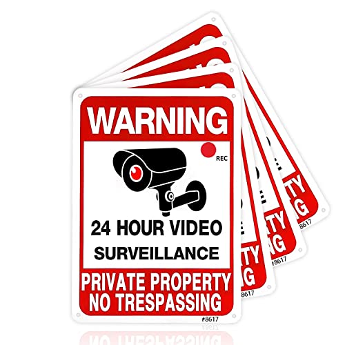 4-Pack Video Surveillance Signs - Private Property No Trespassing Signs