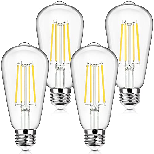 4-Pack Vintage E26 LED Edison Bulbs 100W Equivalent 1400LM High Brightness 8W ST58 LED Filament Light Bulbs 5000K Daylight White Medium Base CRI90+ Antique Clear Glass for Home Kitchen, Non-dimmable