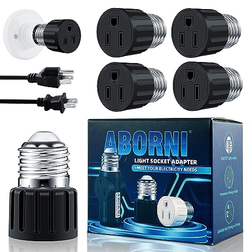 ABORNI Black 3 Prong Light Socket to Plug Adapter for Porch Patio Garage