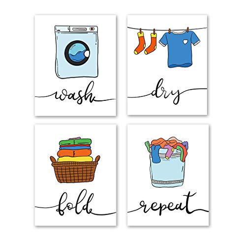 Colorful Laundry Room Art Set - Funny Quote Print, Canvas Wall Decor, Home Gift