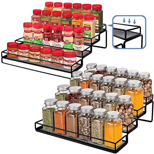 Spice Drawer Organizer, 4 Tiers 2 Set Clear Acrylic Slanted in Drawer  Seasoning Jars Insert, Expandable From 13 to 26, Hold up 56 Spice Jars  Kitchen