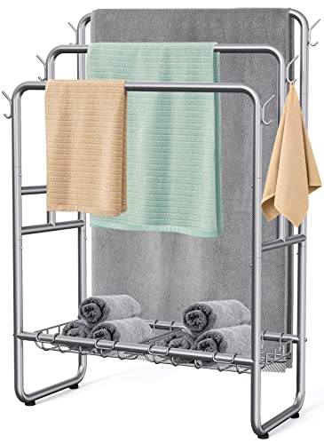 40" H Free Standing Towel Rack with Storage Baskets & Hooks