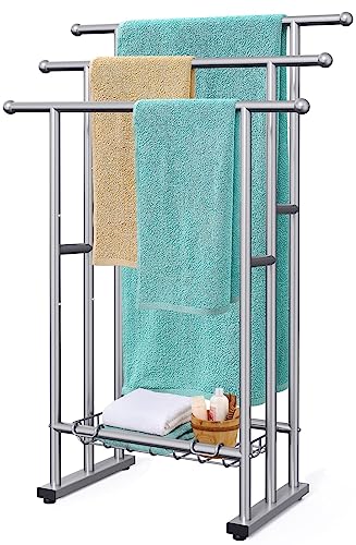 Kayfia 40" Freestanding Towel Rack with Storage Basket - Silver