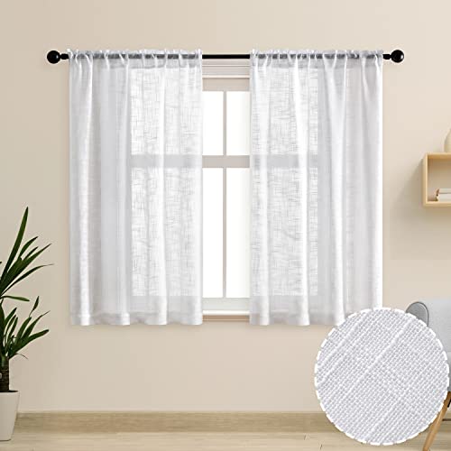 45 Inch Length Curtains for Kitchen White Semi Sheer