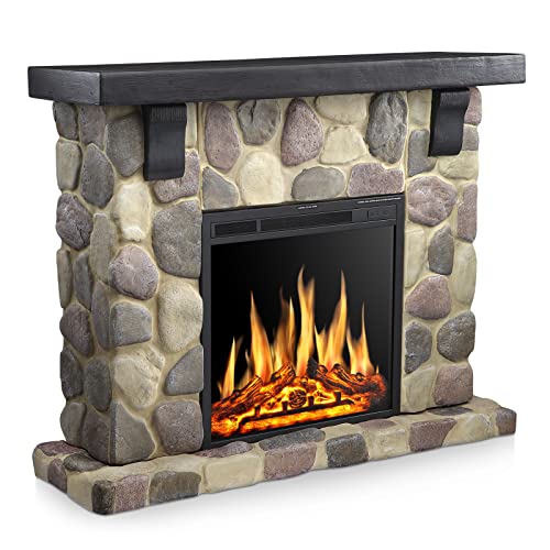 48-inch Freestanding Stone Fireplace Heater TV Stand