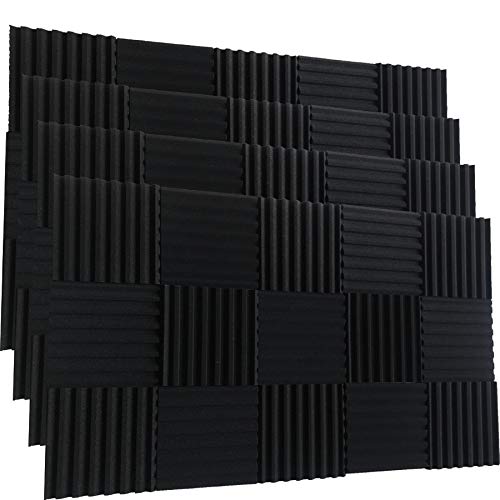 48 - Pack BLACK Acoustic Foam Panel Wedge Studio Soundproofing Wall Tiles 12" X 12" X 1"