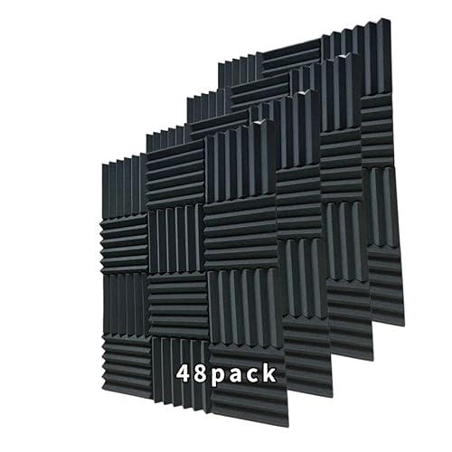 48 Pack Black Acoustic Panels Studio Soundproofing Foam Wedge Tiles