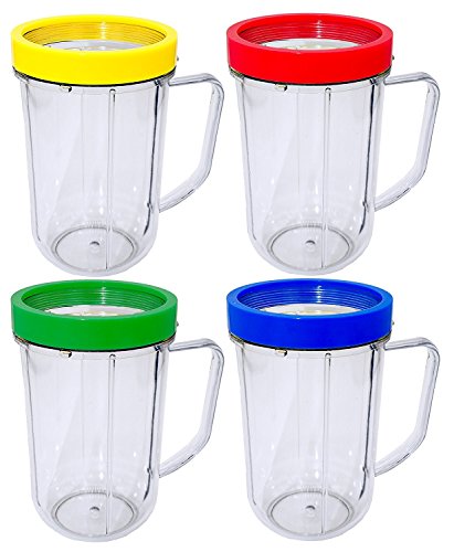 Joystar 4pcs 16oz Party Cups with Colored Lip Rings for Magic Bullet Juicer