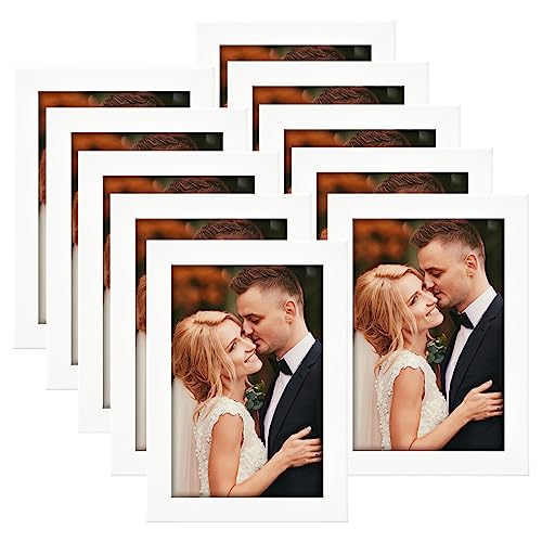 White Wood 4x6 Picture Frame Set - Pack of 10 - Tabletop or Wall Mount Display