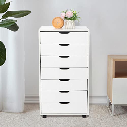 5-Drawer Mobile File Cabinet - White Wood Finish