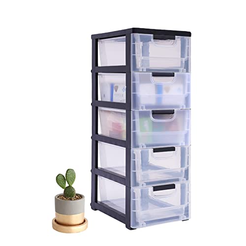 5-Drawer Stackable Plastic Storage Cabinet with Wheels