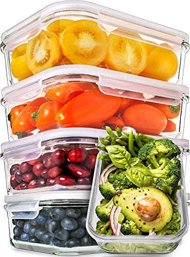 5-Pack 30oz Glass Food Storage Containers with Leak-Proof Lids