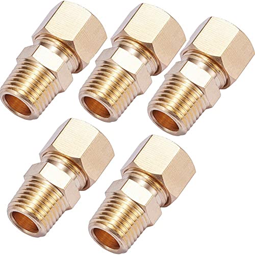5 PC - MADE IN USA Compression Brass Fitting 3/8" OD Tube X 1/8" NPT Male Pipe