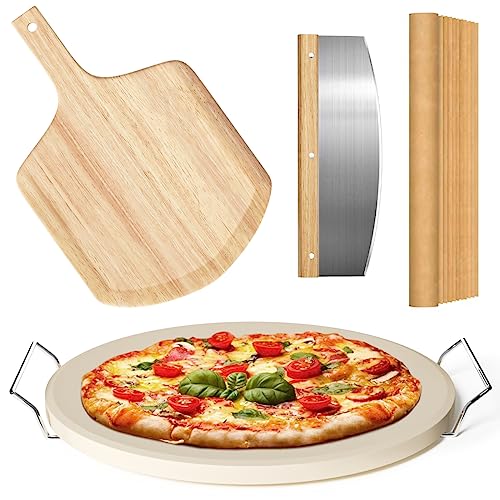 Gyreuni 5-Piece Pizza Stone Set with Free Cooking Paper and Accessories